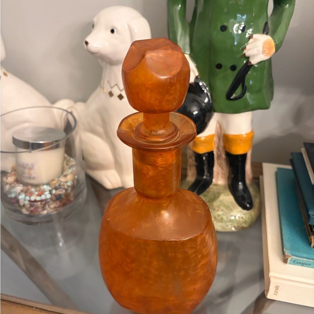 Amber painted glass bottle w topper bottle.